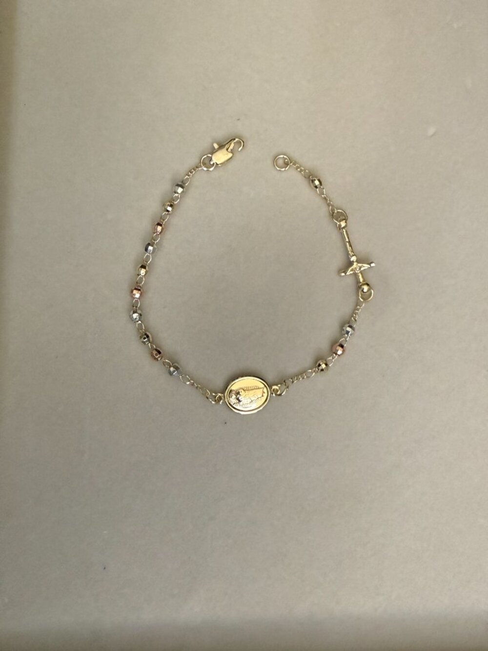 18K Gold Filled Virgin Mary & Cross Bracelet - Picture 2 of 2